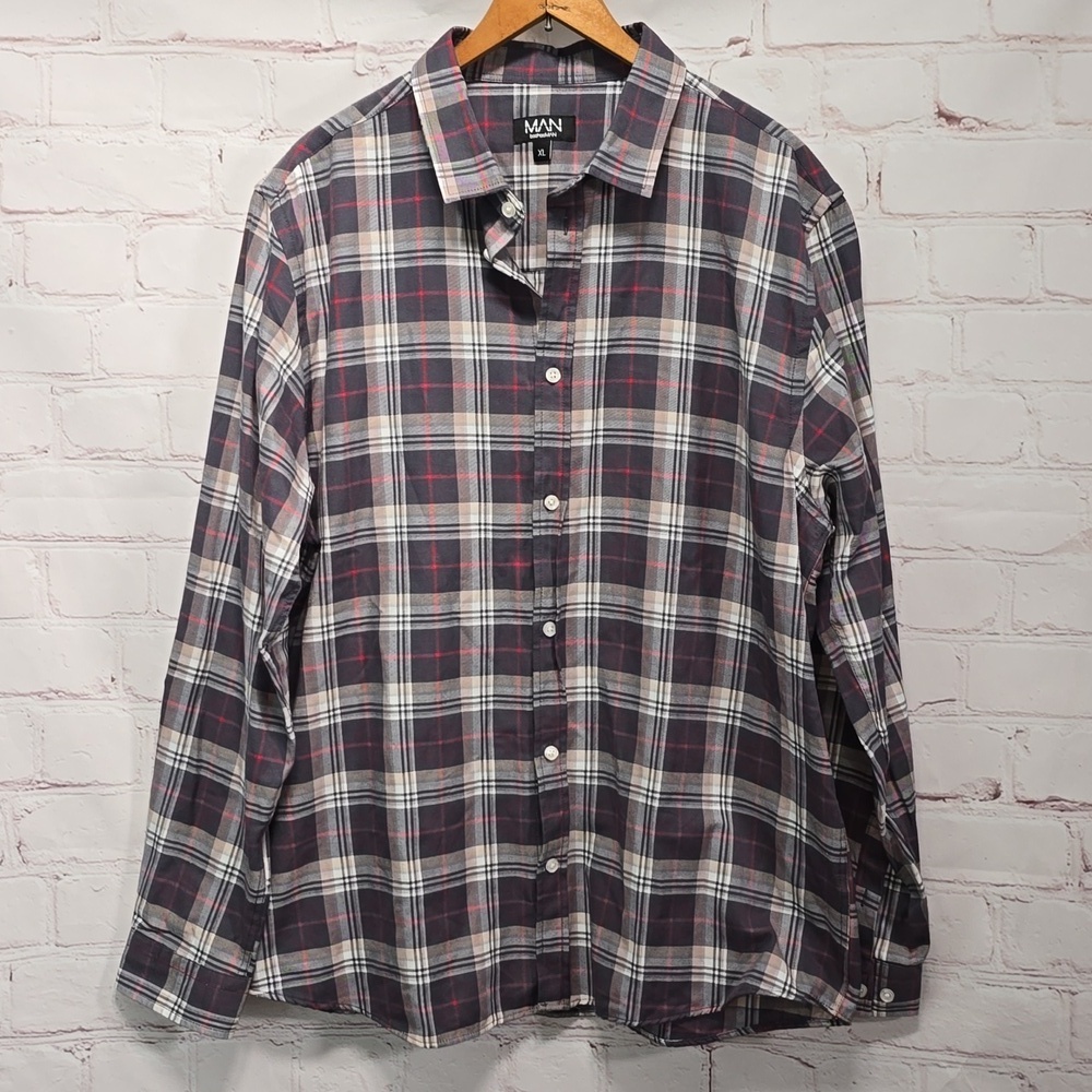 Boohoo Man Red Blue And White Plaid Men Size XL